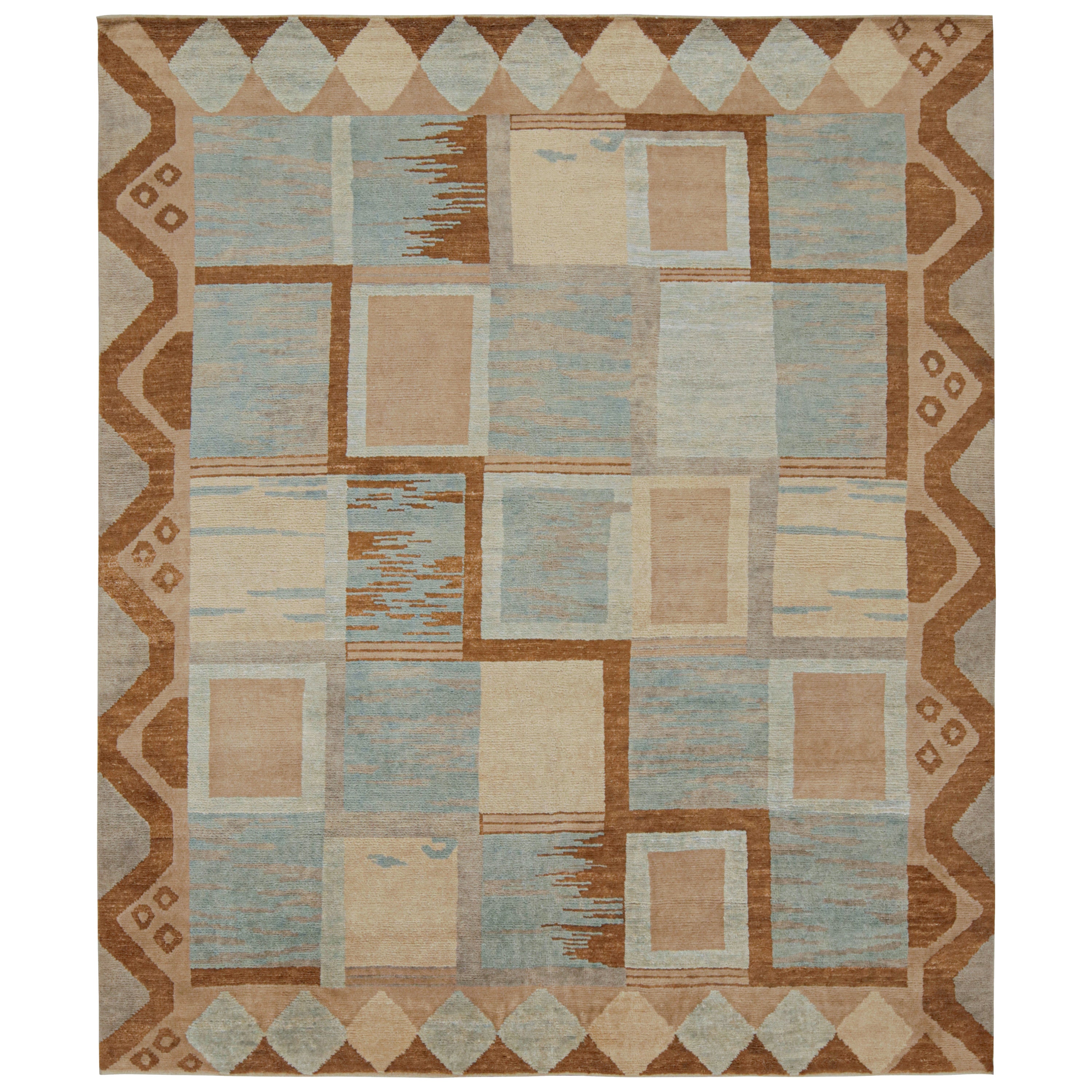 Rug & Kilim’s Scandinavian Style Rug in Blue & Brown Geometric Patterns