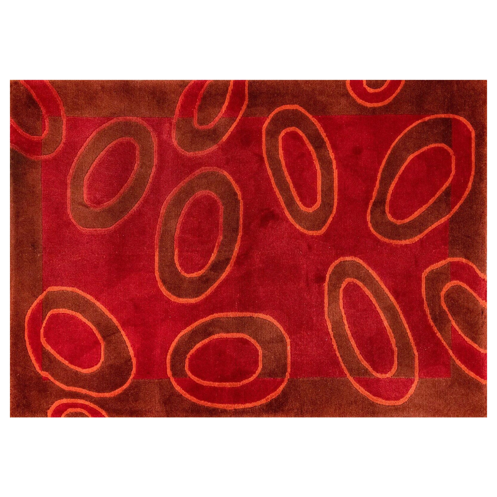 Op Art Rust and Red Wool Area Accent Rug For Sale at 1stDibs