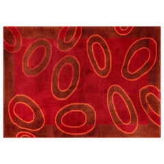 Op Art Rust and Red Wool Area Accent Rug