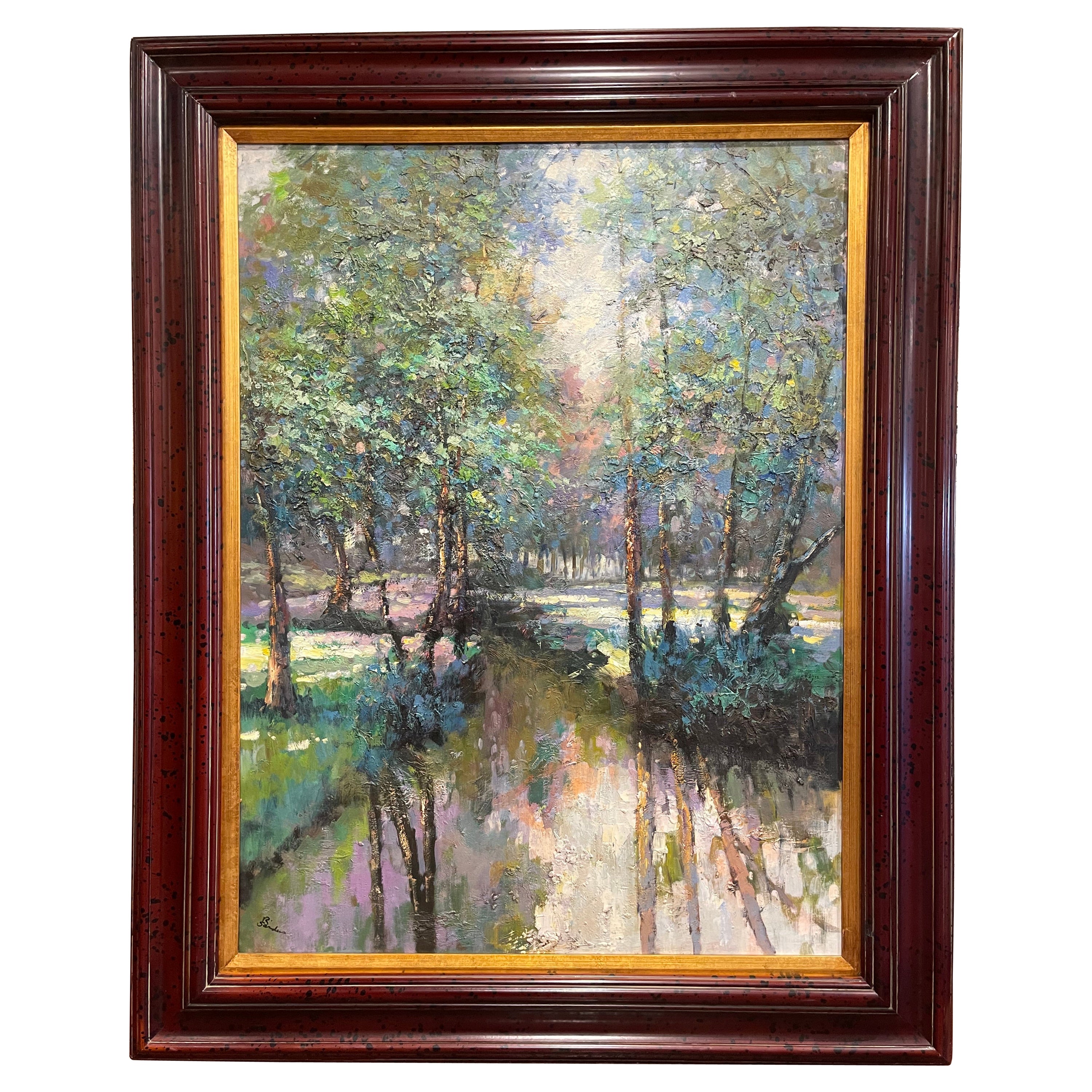 Huile sur toile encadrée de la fin du 20e siècle - Peinture de paysage signée R. Sanders