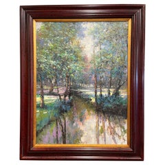 Vintage Late 20th Century Framed Oil on Canvas Landscape Painting Signed R. Sanders