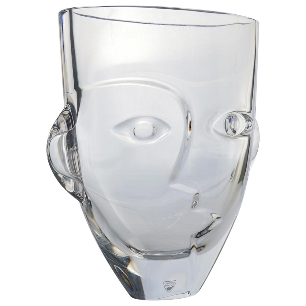 Orrefors Glass Sculptural Ramses Face Vase Martti Rytkonen Sweden For Sale