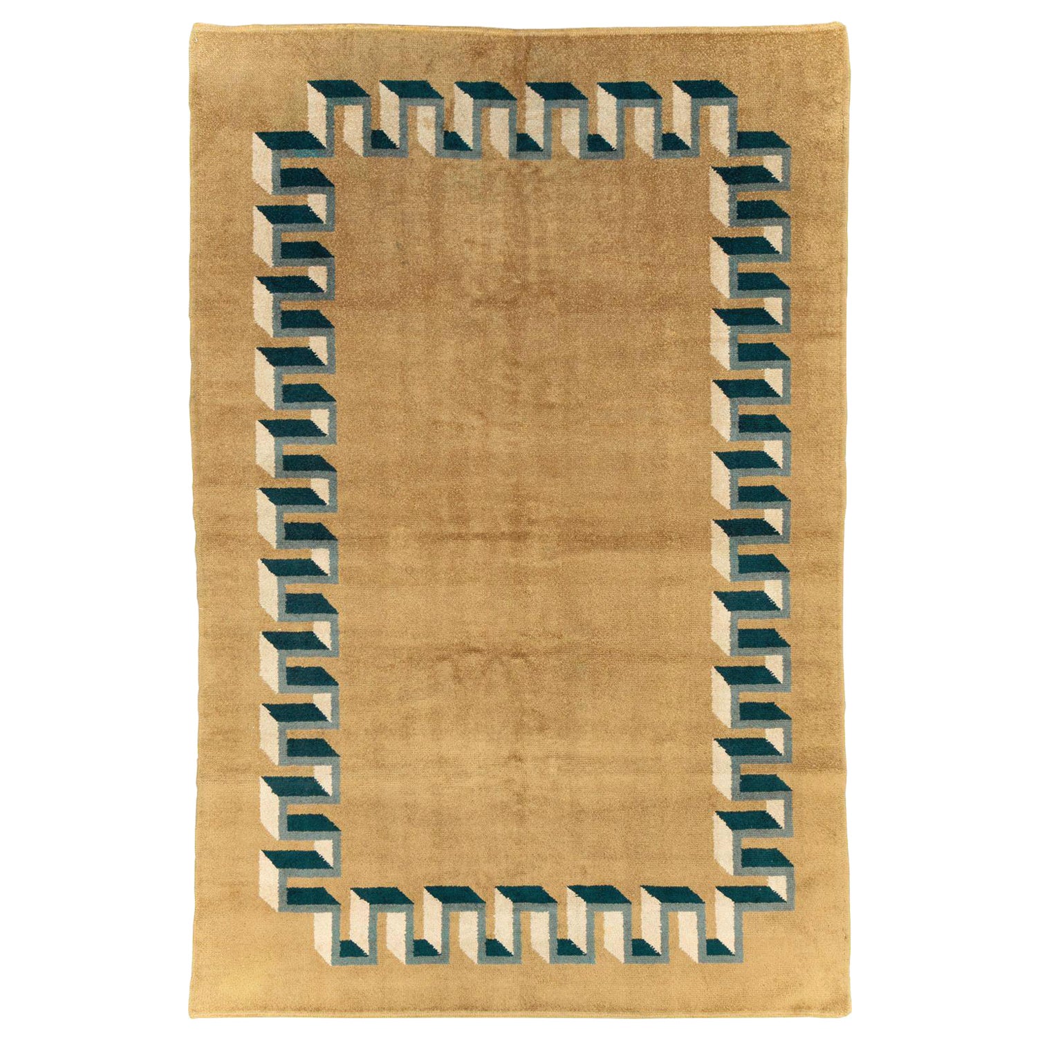 Mid-20th Century Handmade French Art Deco Room Size Carpet For Sale