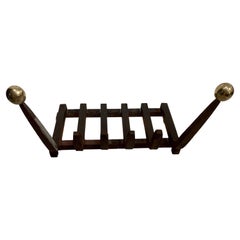 Cast Iron Log Holder With Two Brass Bowls in the Style of Royere France 1950.