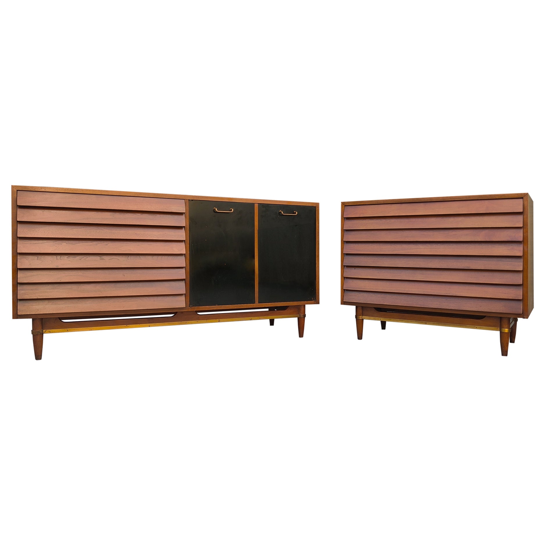 Merton Gershun - American of Martinsville Long & Short Louvered Walnut Cabinets For Sale