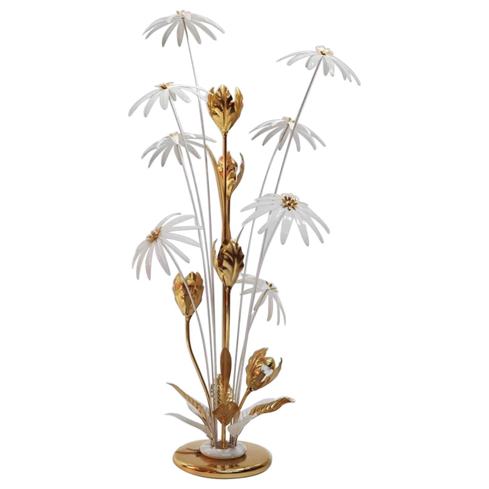 Large Hans Kögl Flower Floor lamp in Brass and Iron, Germany 1970ies For Sale