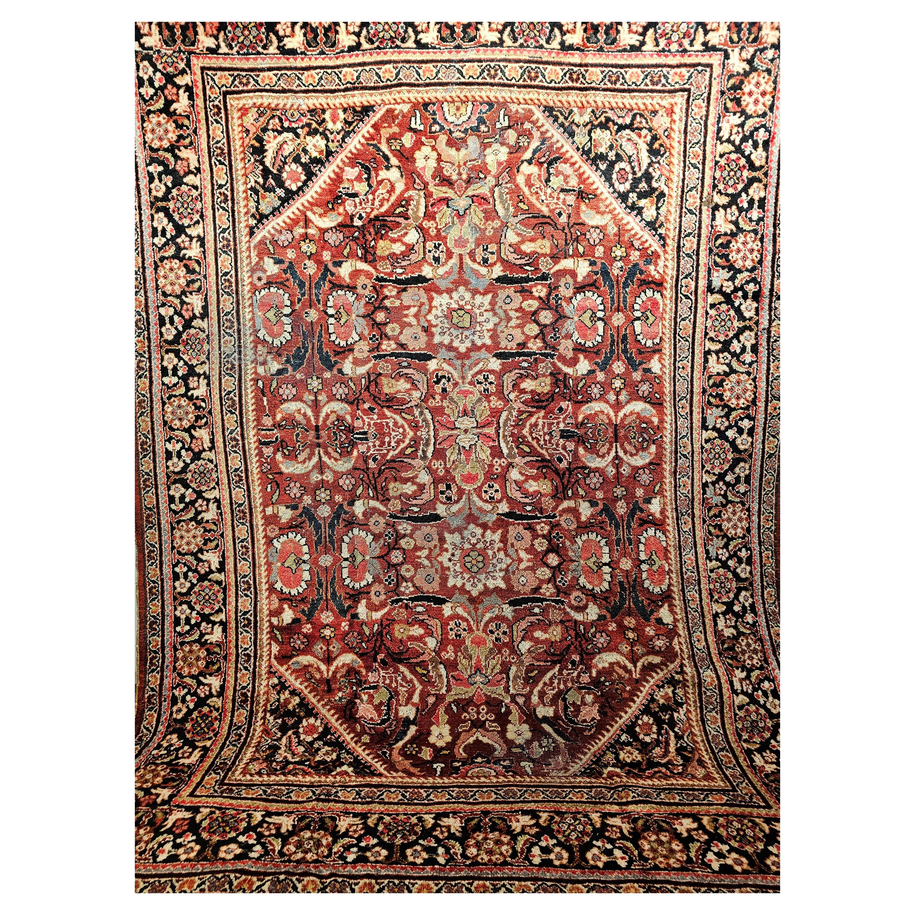 Vintage Persian Mahal Sultanabad in an Allover Pattern in Rust Red, Navy Blue For Sale