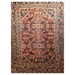 Antique Persian Mahal Sultanabad in an Allover Pattern in Rust Red, Navy Blue