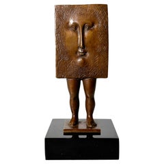 Signed Sergio Bustamante Surrealist Bronze Sculpture Face W/ Legs 1990s