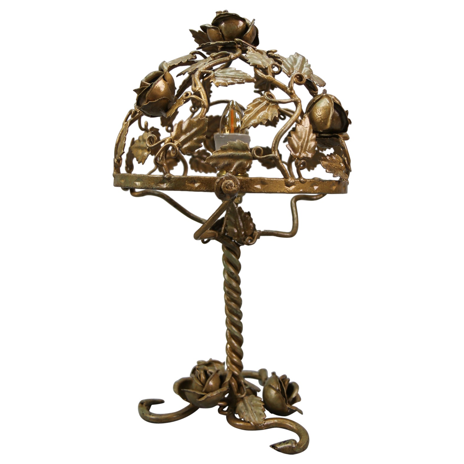 Lampe de table Roses en métal doré, vers 1950 en vente