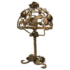 Französische Goldene Metallrosen Tischlampe, ca. 1950er Jahre