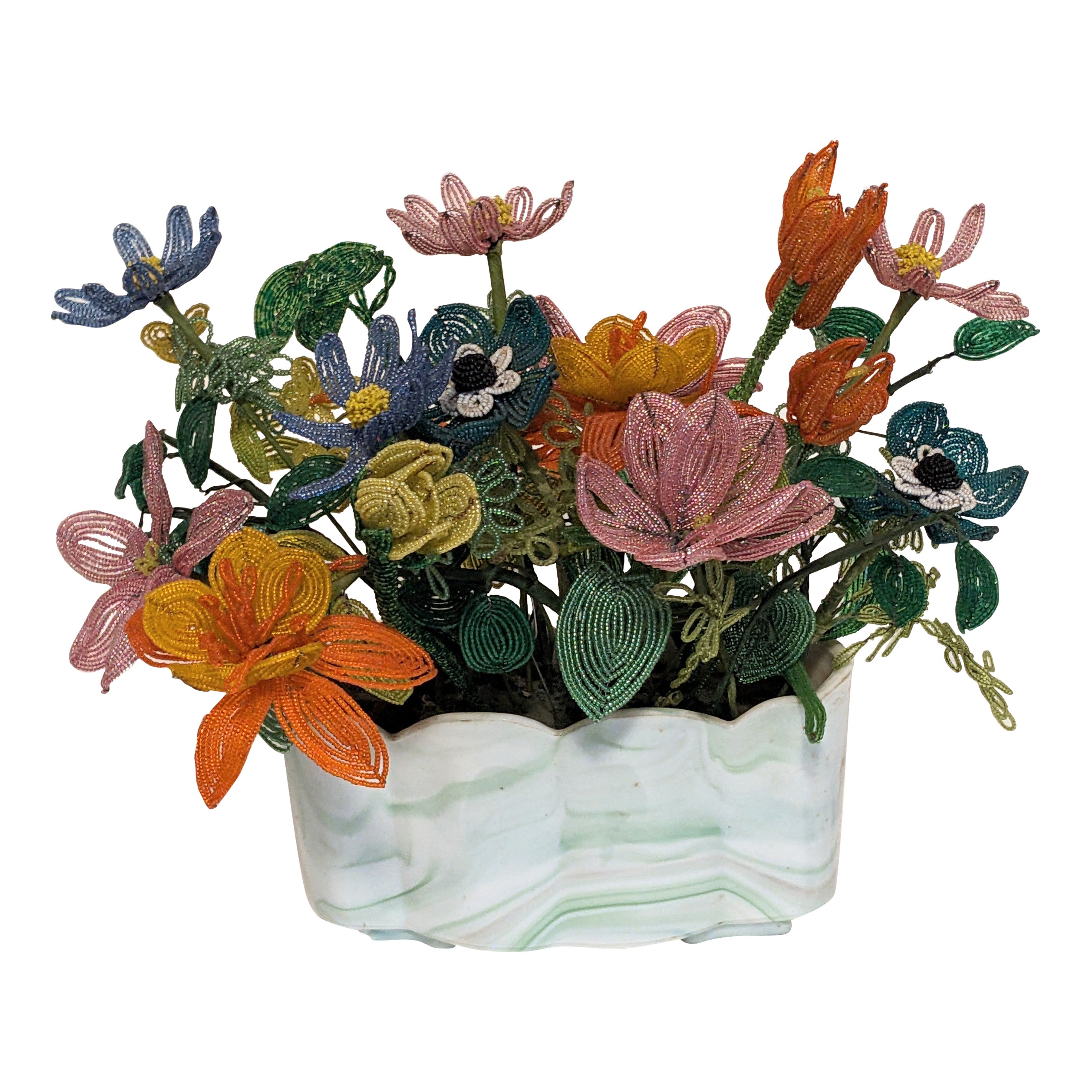 Mid Century Multicolor Beaded Flower Arrangement For Sale