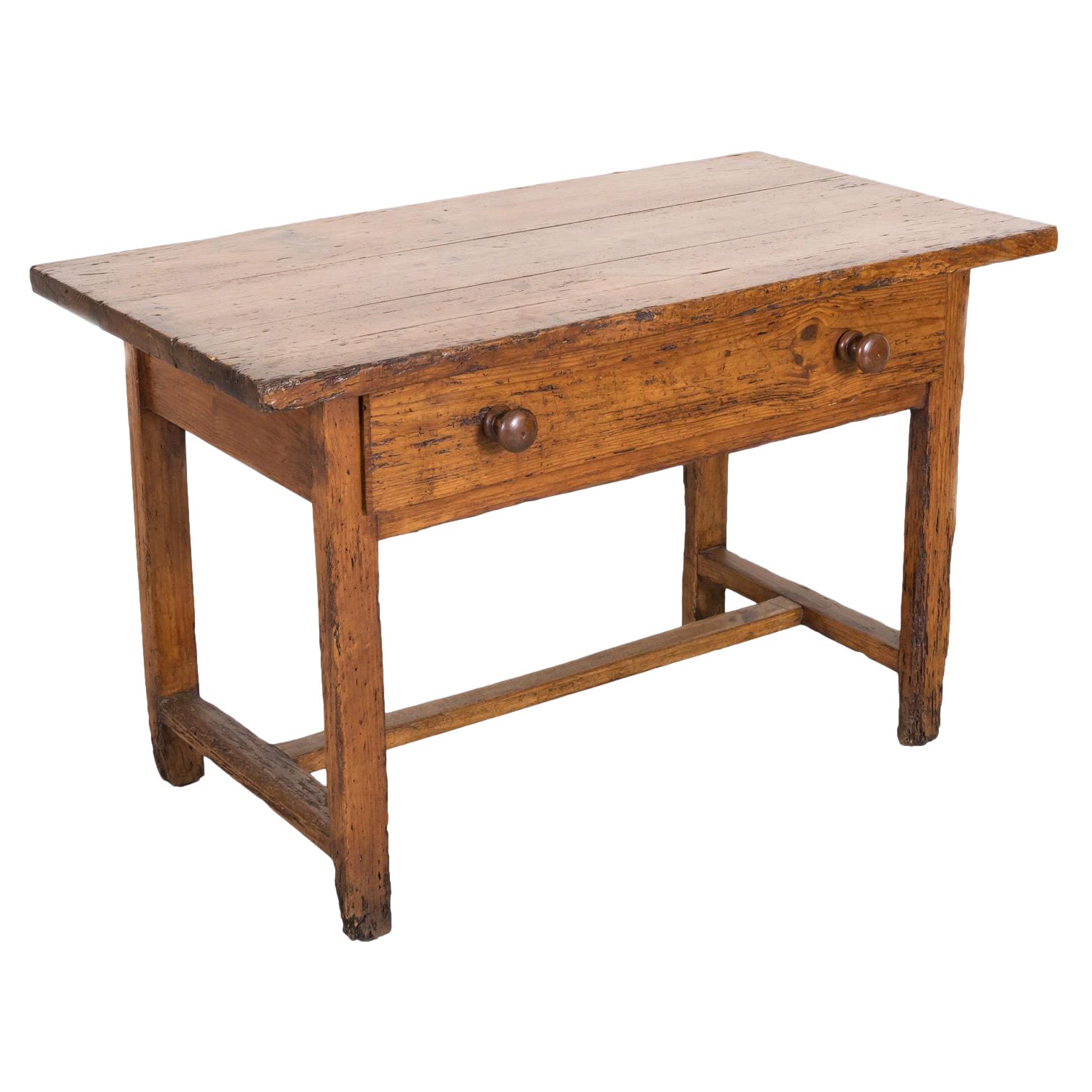 18th Century French Provincial Primitive Larch Wood Side Table or Desk with Draw For Sale