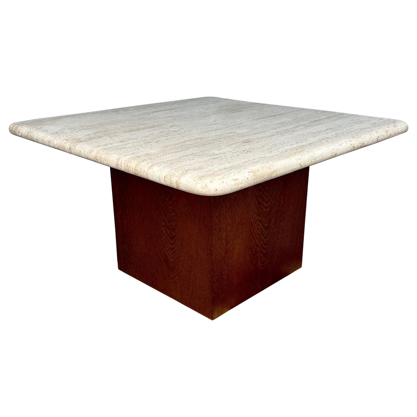 Travertine and Wood Petite Coffee Table