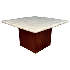 Travertine and Wood Petite Coffee Table