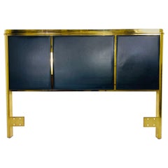 Used Design Institute of America solid brass with black leather queen size headboard