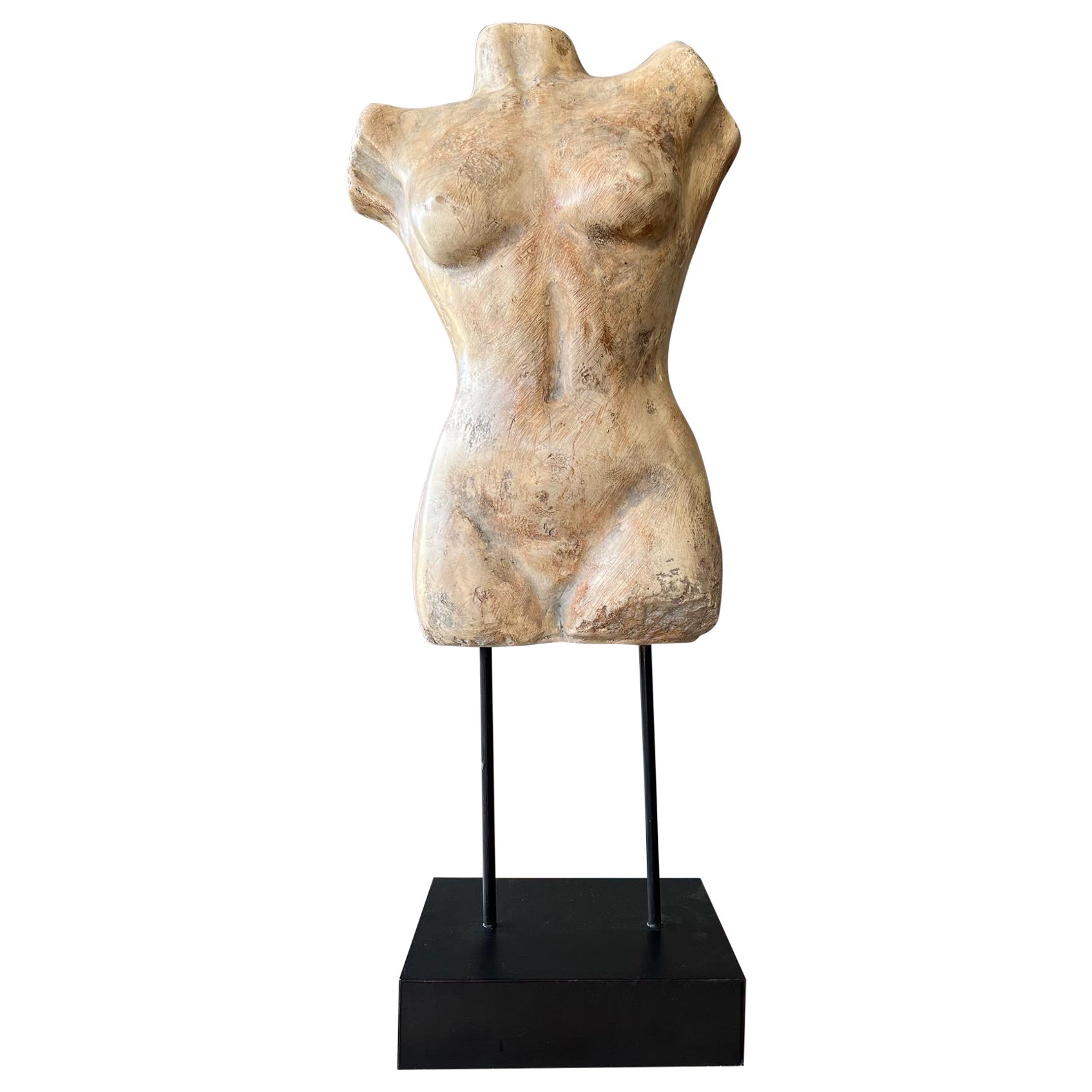 Sculpture en buste de femme réalisée et peinte à la main dans les années 1970  en vente