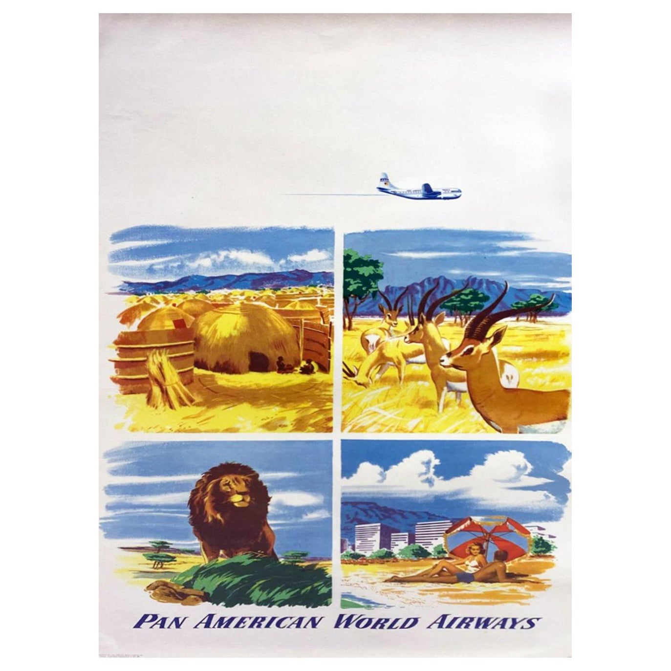 Affiche vintage d'origine d'Airbus Pan American World Airways, 1951
