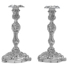 Regency Period Ornate Pair of Sterling Silver Candlesticks - Sheffield 1816
