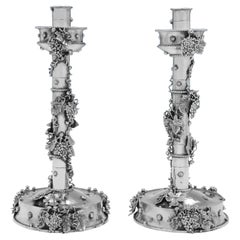 Retro Unique Pair of Sterling Silver Candlesticks by Michael Bolton - London 1996