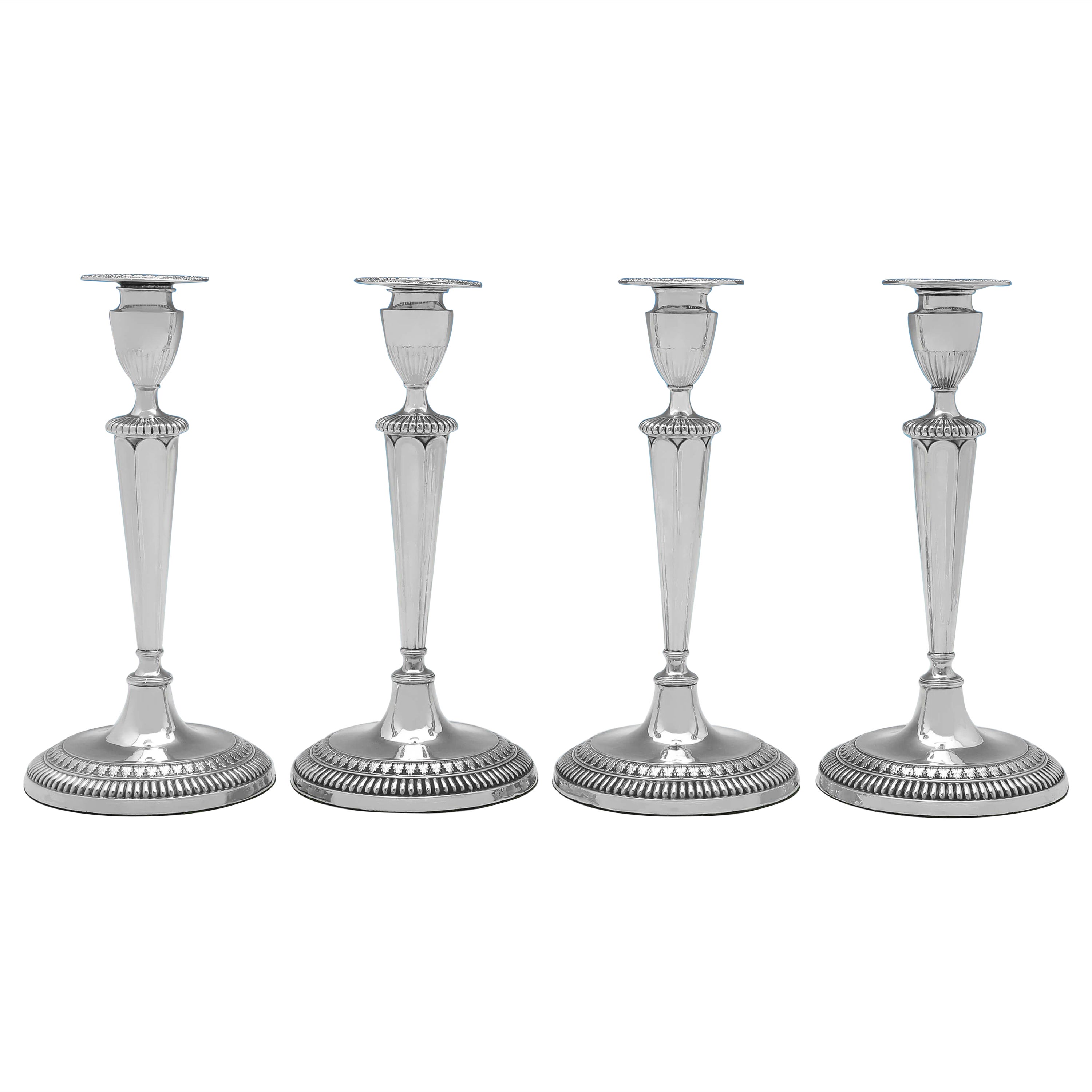 Wonderful Neoclassical Set of 4 Old Sheffield Candlesticks - Circa 1790  For Sale