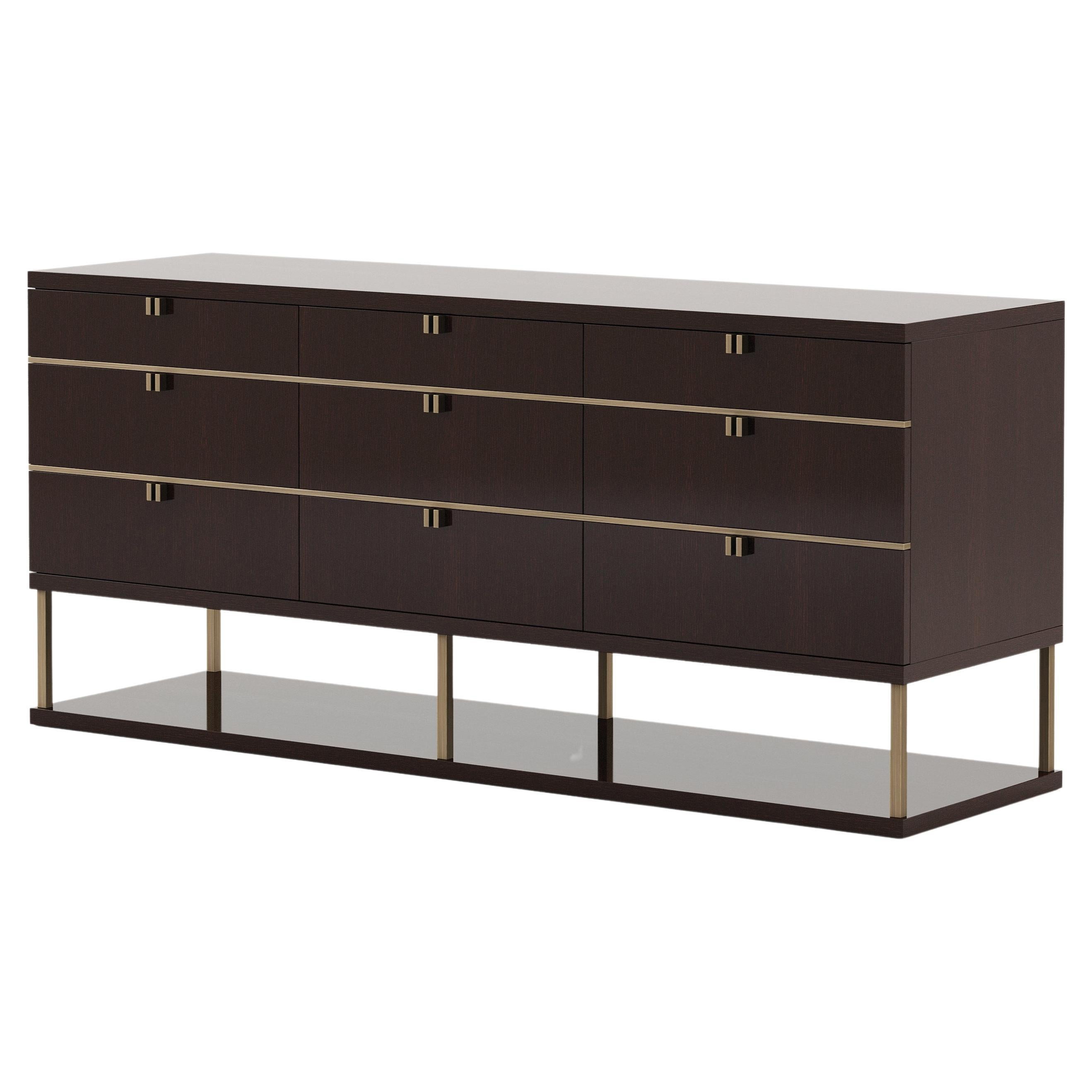 Modern Manhattan Chest of Drawers Made with Ebony and Brass by Stylish Club For Sale