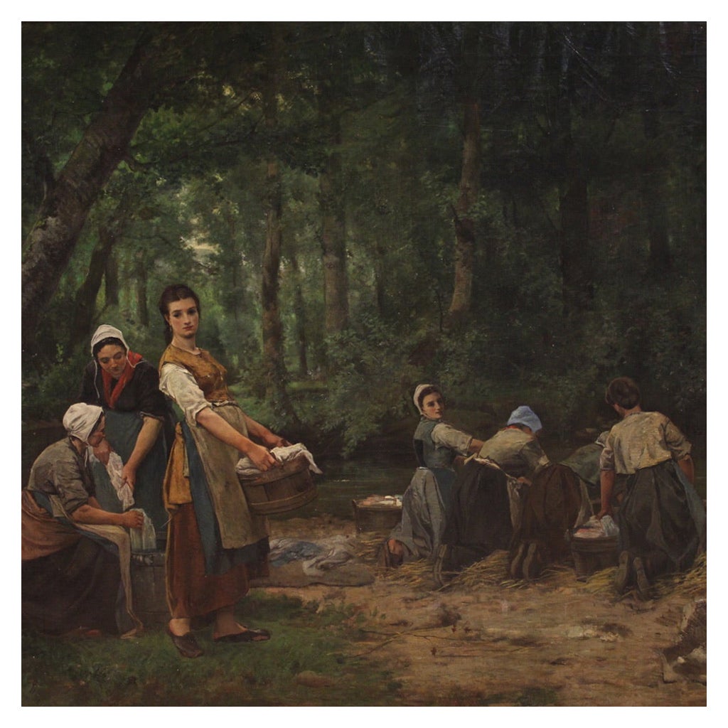 Antikes französisches Gemälde des 19. Jahrhunderts, Öl auf Leinwand, signiert, populäres Thema, 1870