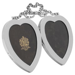 Victorian Silver Double Photo Frame - Heart Shaped Picture Frames - London 1896