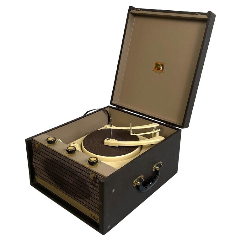 English mid-century modern vinyl record player case by His 