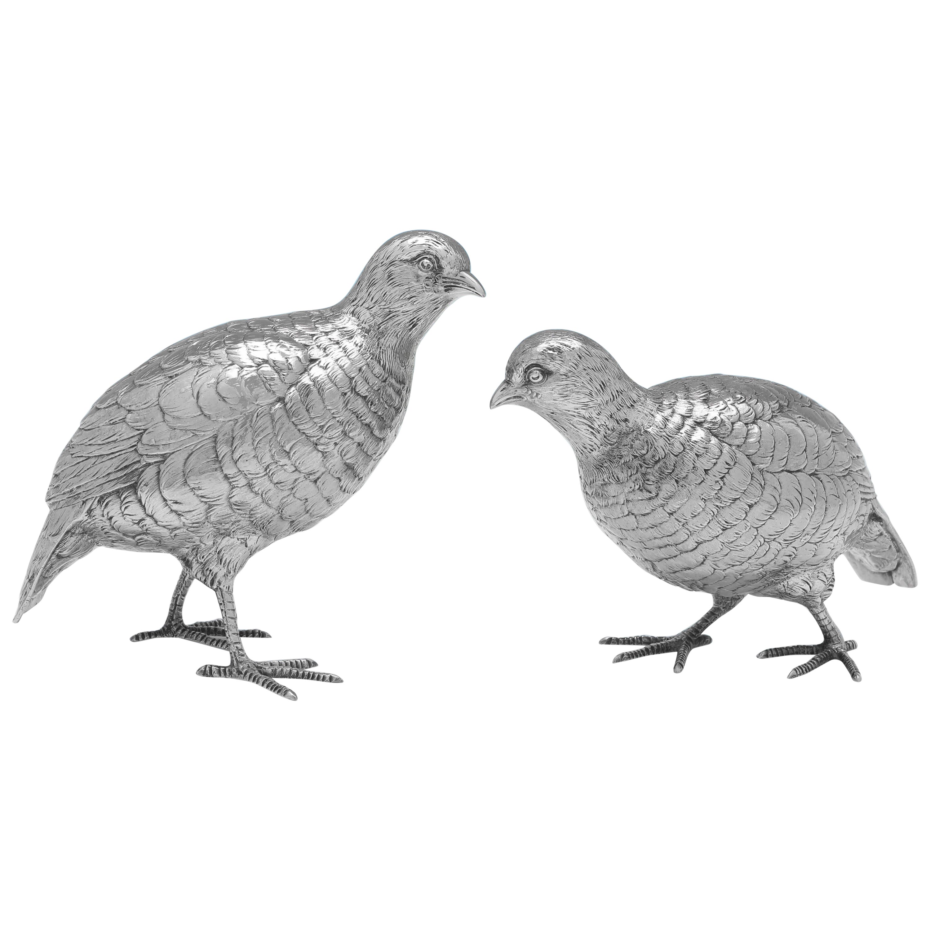 Elizabeth II Sterling Silver Pair Of Partridge Models - Barnards London 1960