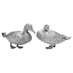 Cast Sterling Silver Pair of Duck Models - London 1992 Richard Comyns