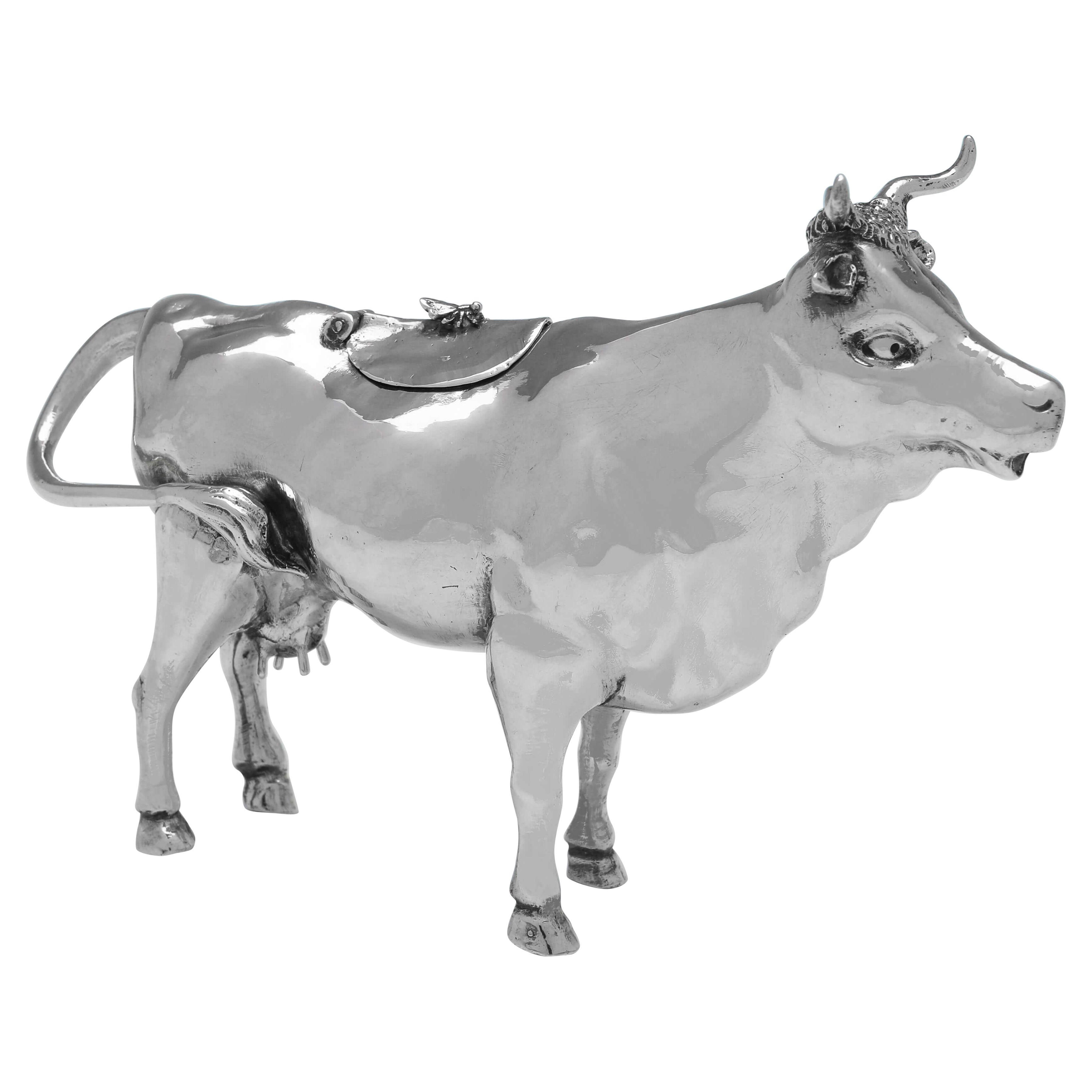 Victorian Antique Sterling Silver Cow Creamer - Import Marked London 1896 For Sale