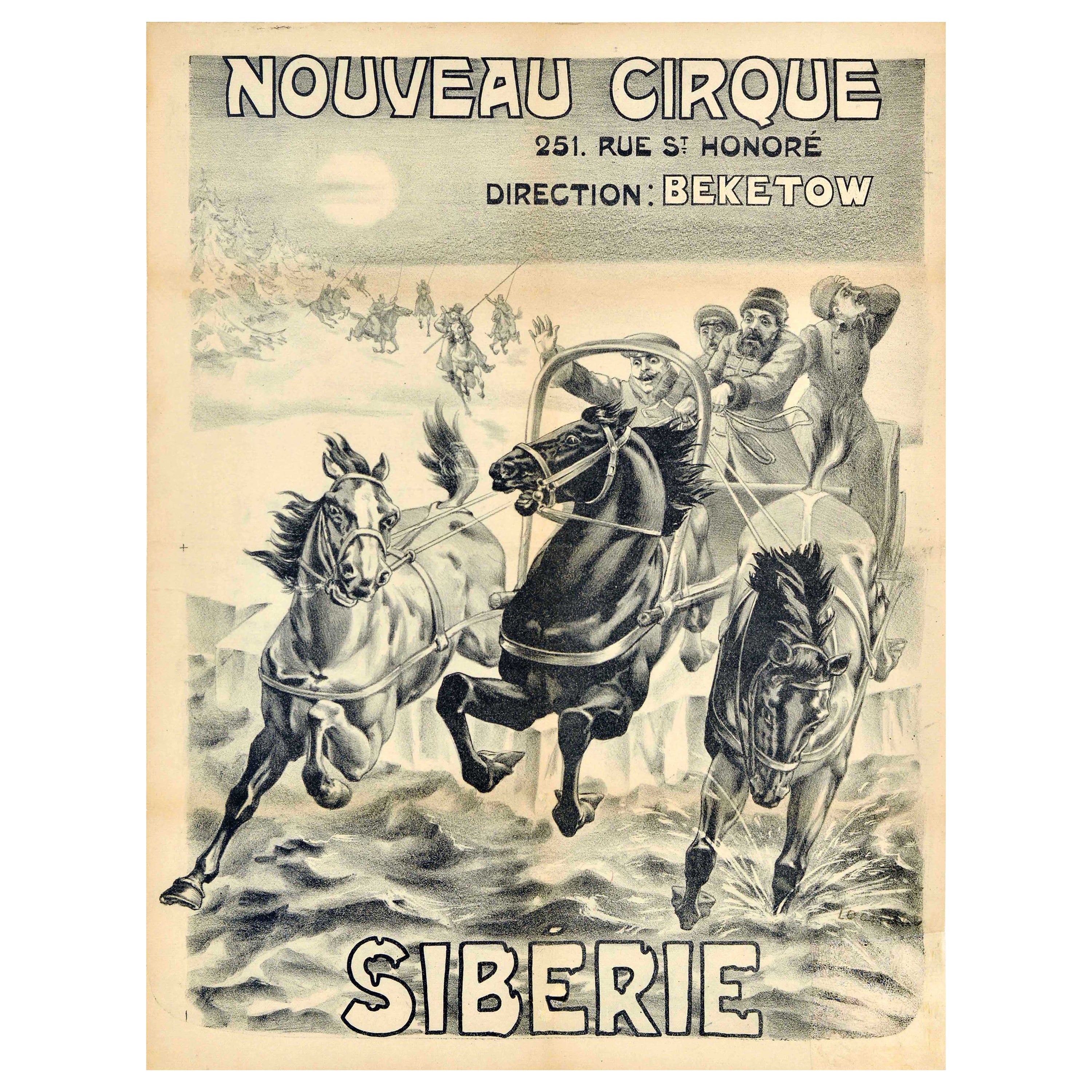 Original Antique Advertising Poster Nouveau Cirque Siberie Beketow Circus Show