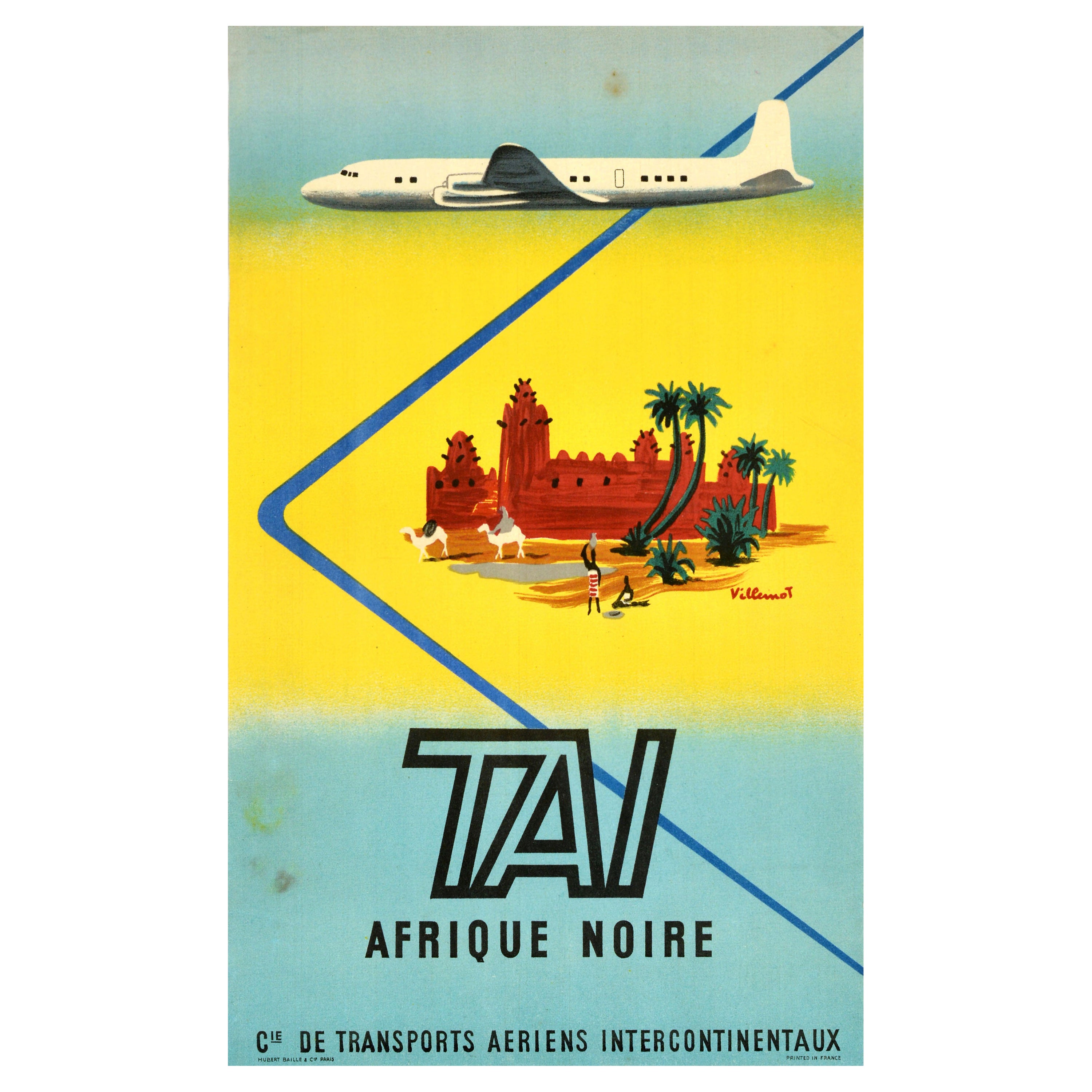 Affiche rétro originale de voyage TAI Afrique Noire, Sub Sahara, Afrique, Villemot Art