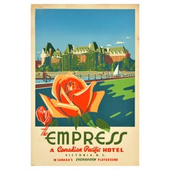 Cartel publicitario original de época sobre viajes Empress Canadian Pacific Hotel Ewart