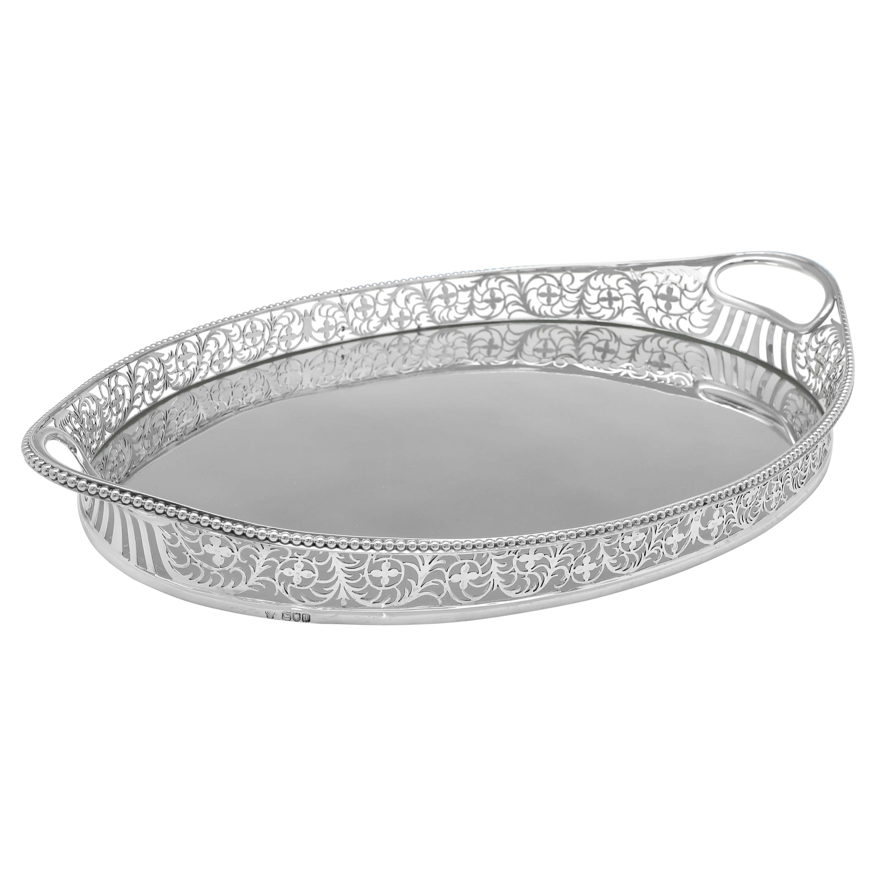 Plateau de galerie victorien ancien en argent sterling - Londres 1899 C. S. Harris en vente