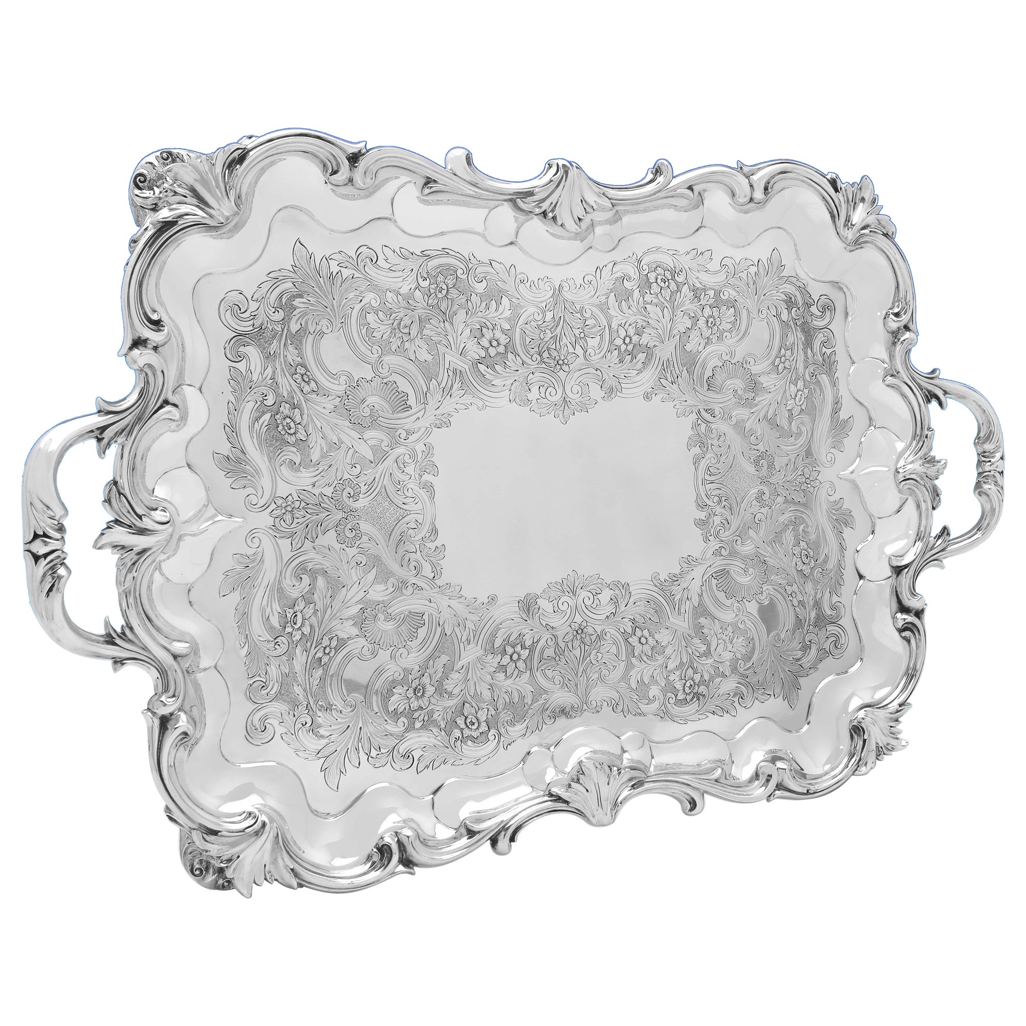 Stunning & Large Victorian Sterling Silver Tray - Barnards 1838 For Sale