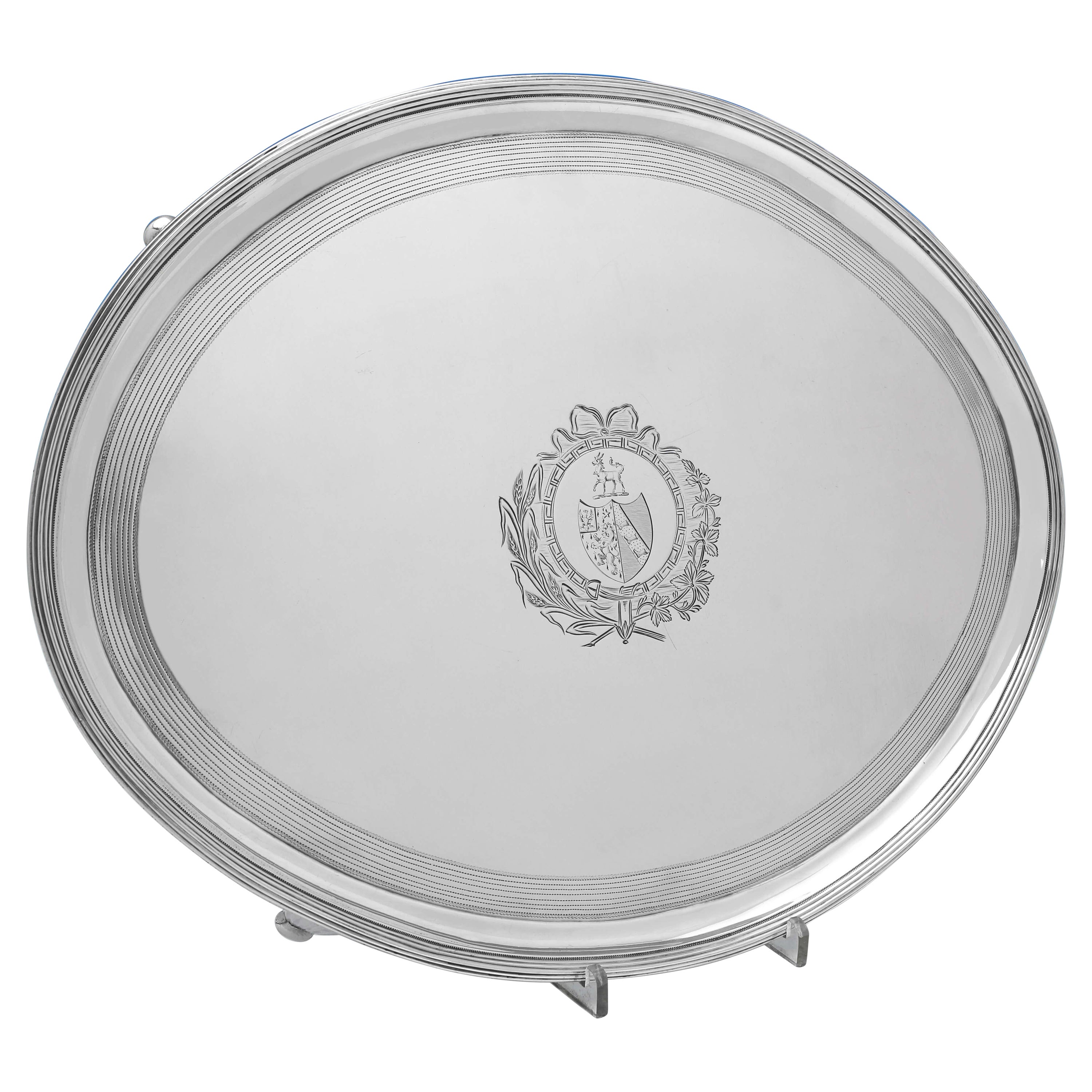 Neoclassical George III Period Antique Sterling Silver Salver - London 1795 For Sale