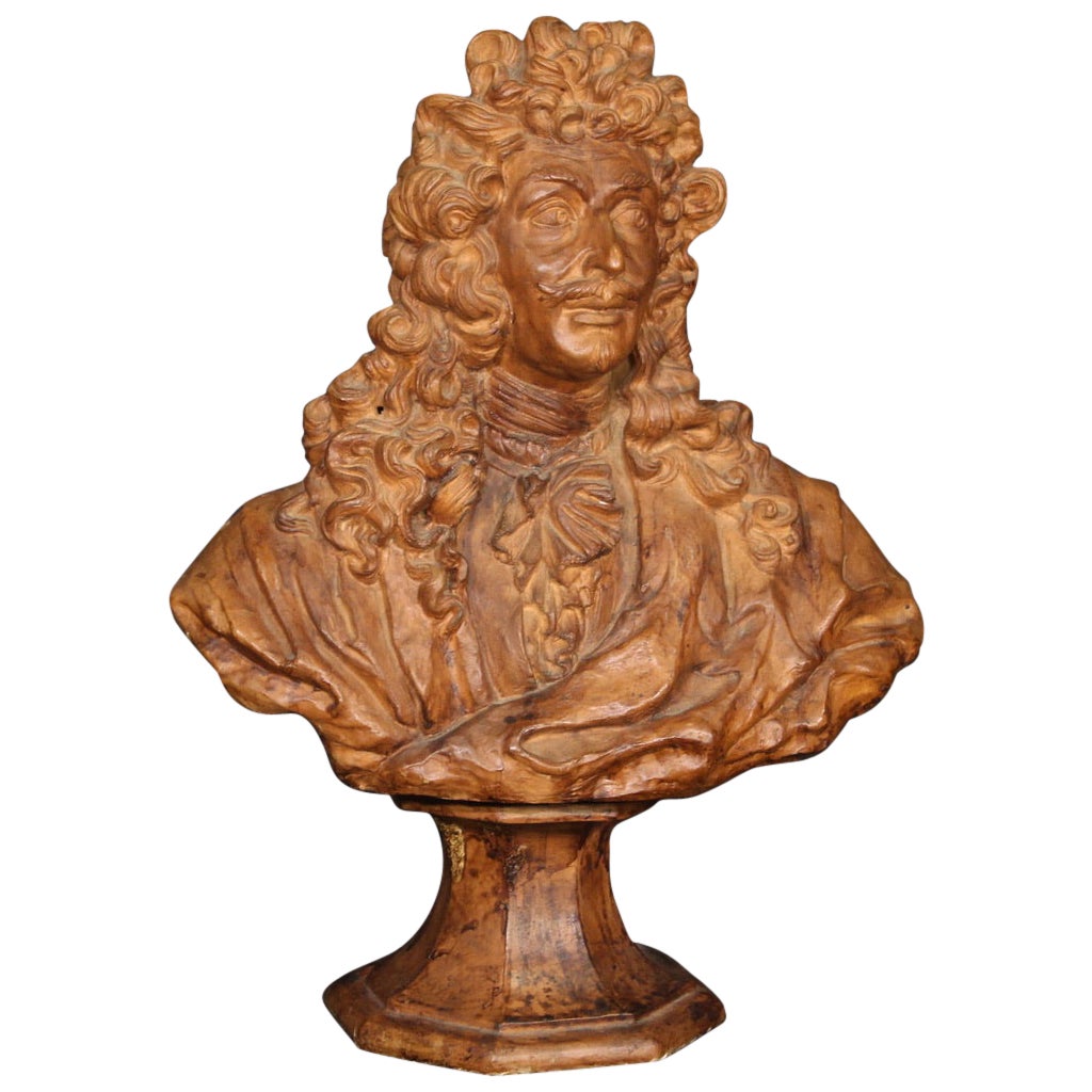 20th Century Terracotta Bust Of A Nobleman With A Wig French Sculpture, 1950  For Sale