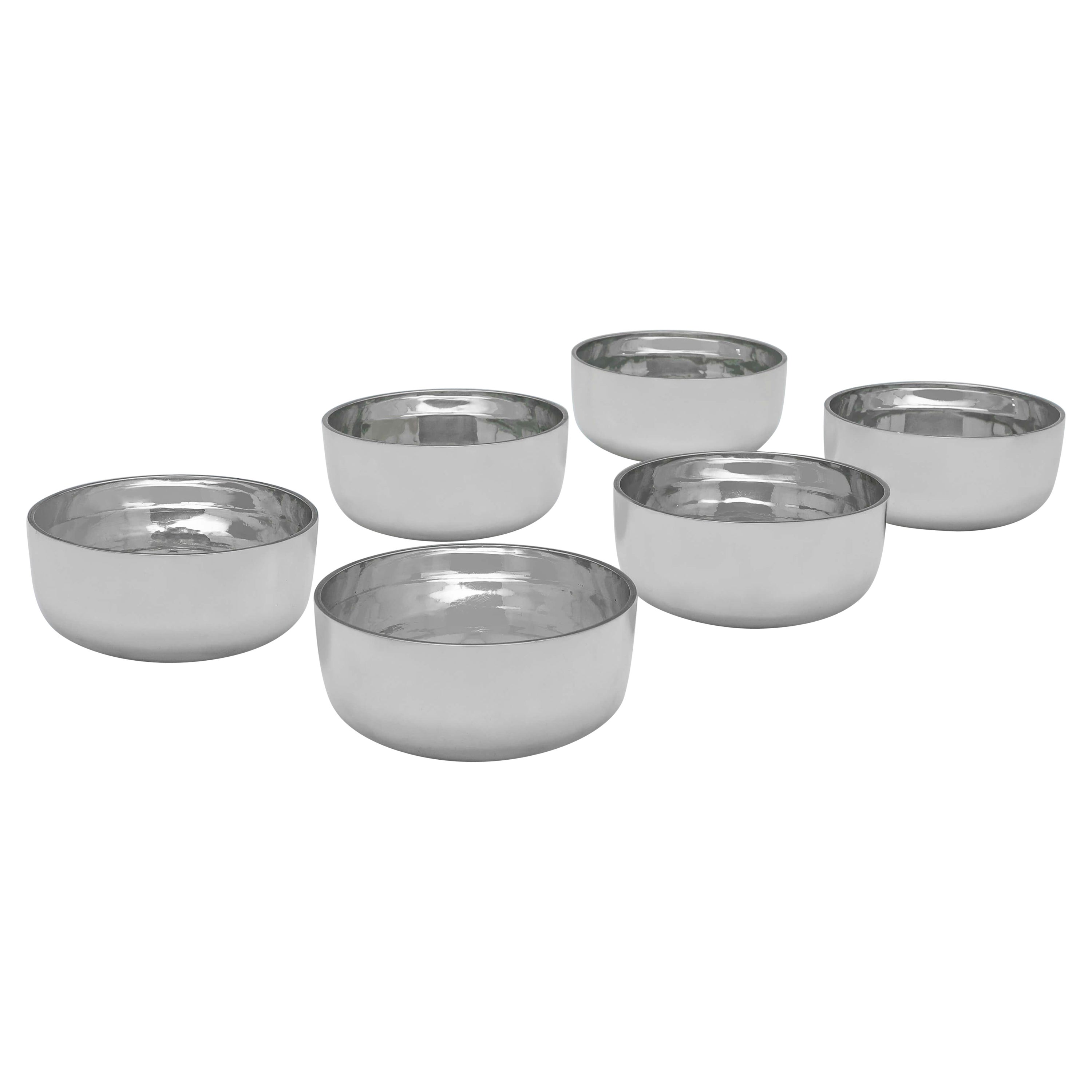 Art Deco Set of 6 Sterling Silver Set Bowls - Charles Edwards London 1931 For Sale