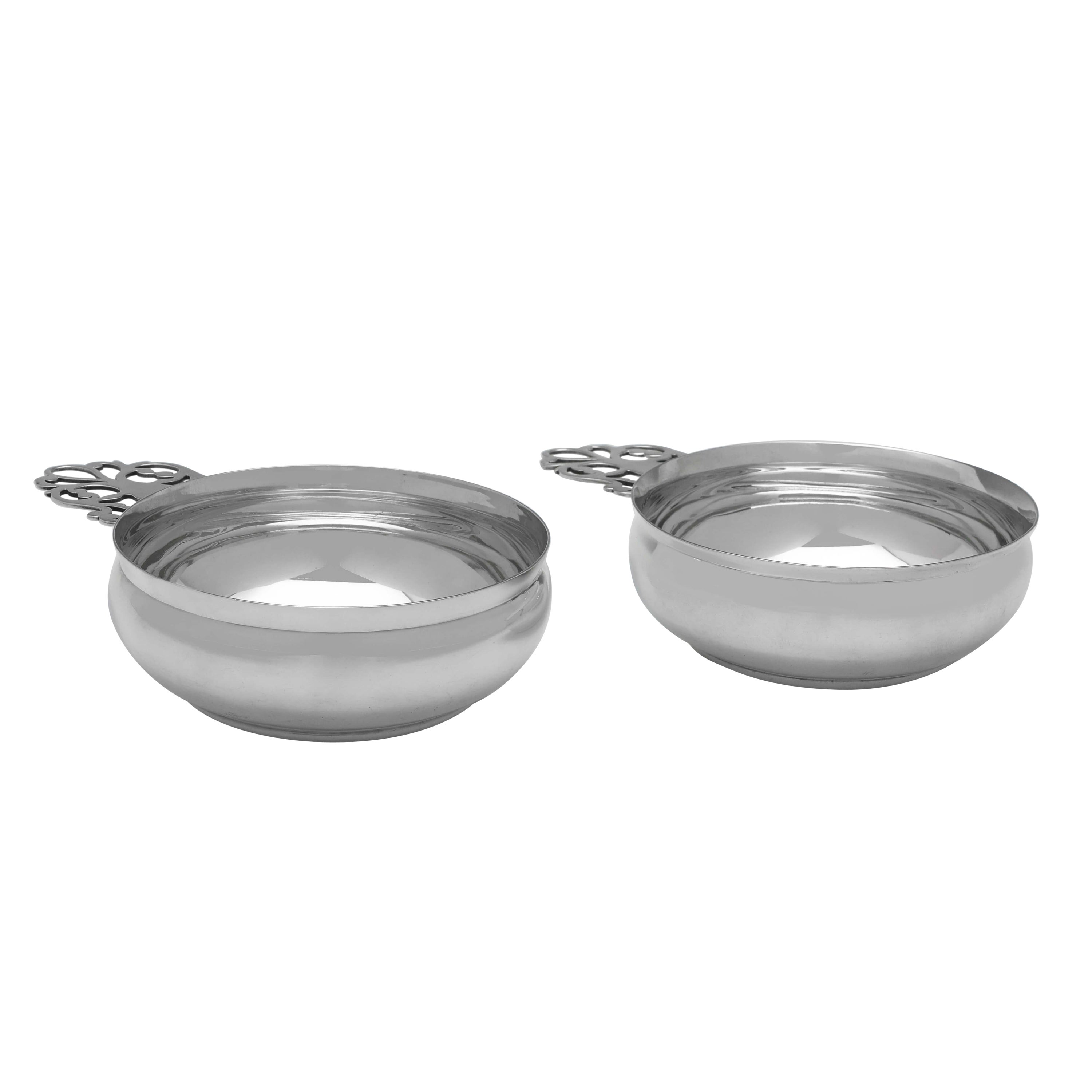 Antique Sterling Silver Pair Of 'Bleeding Bowls' - James II Design - London 1893 For Sale