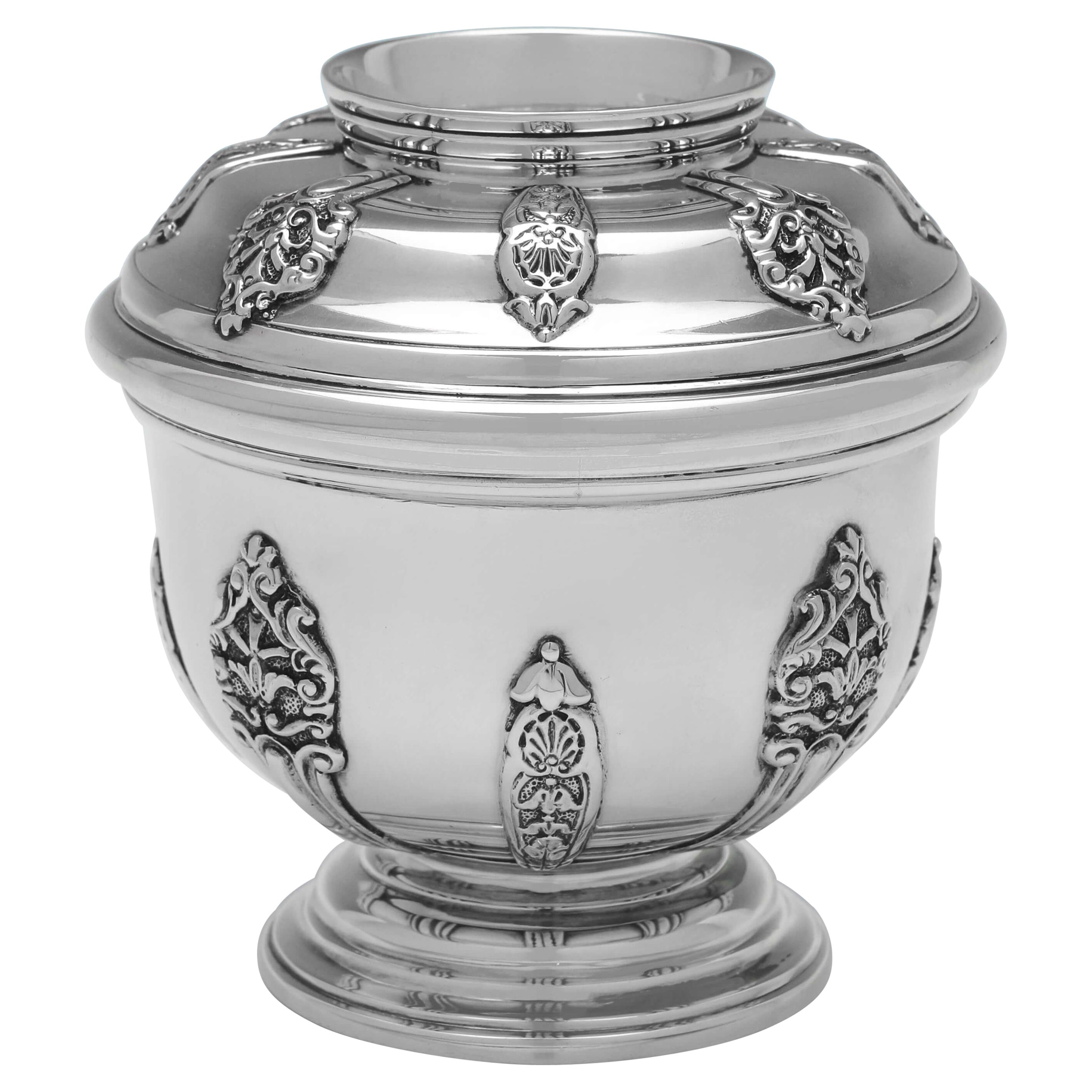 Sucrier ancien en argent sterling avec couvercle - Vanders 1906 - Design George II en vente