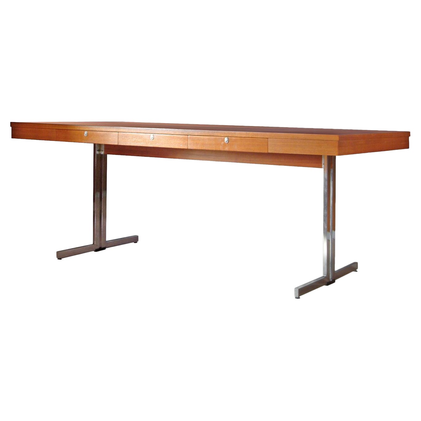 Mid-Century Executive Desk by Mauser, Veneered Wood, Chromed Metal Germany, 1960 For Sale