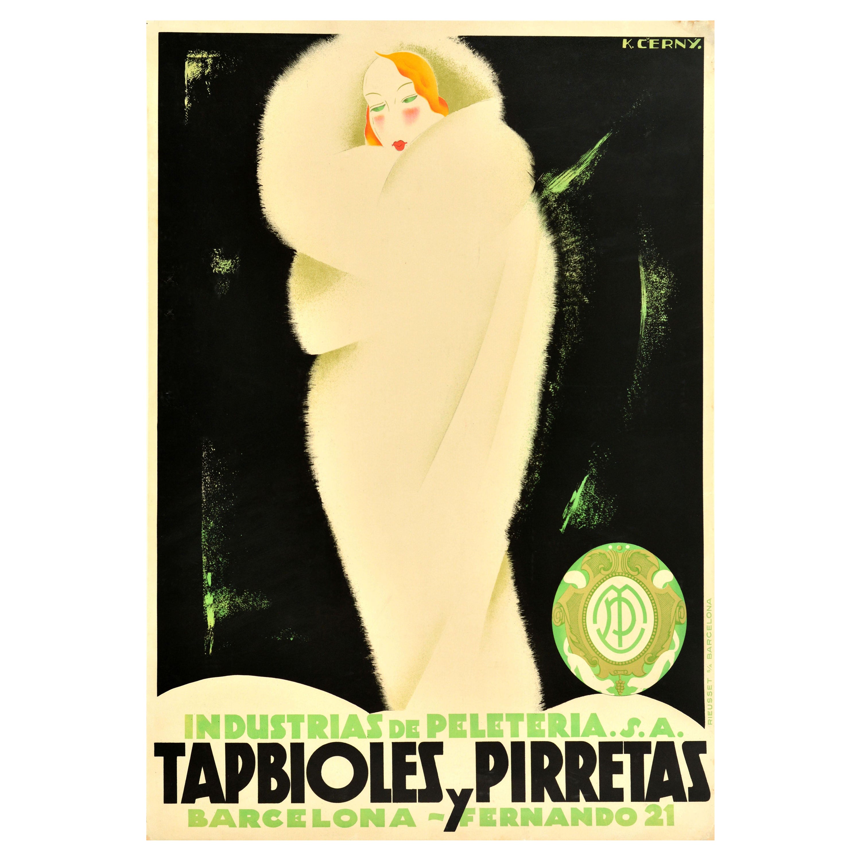 Affiche publicitaire espagnole originale vintage Tapbioles Y Pirretas en fourrure