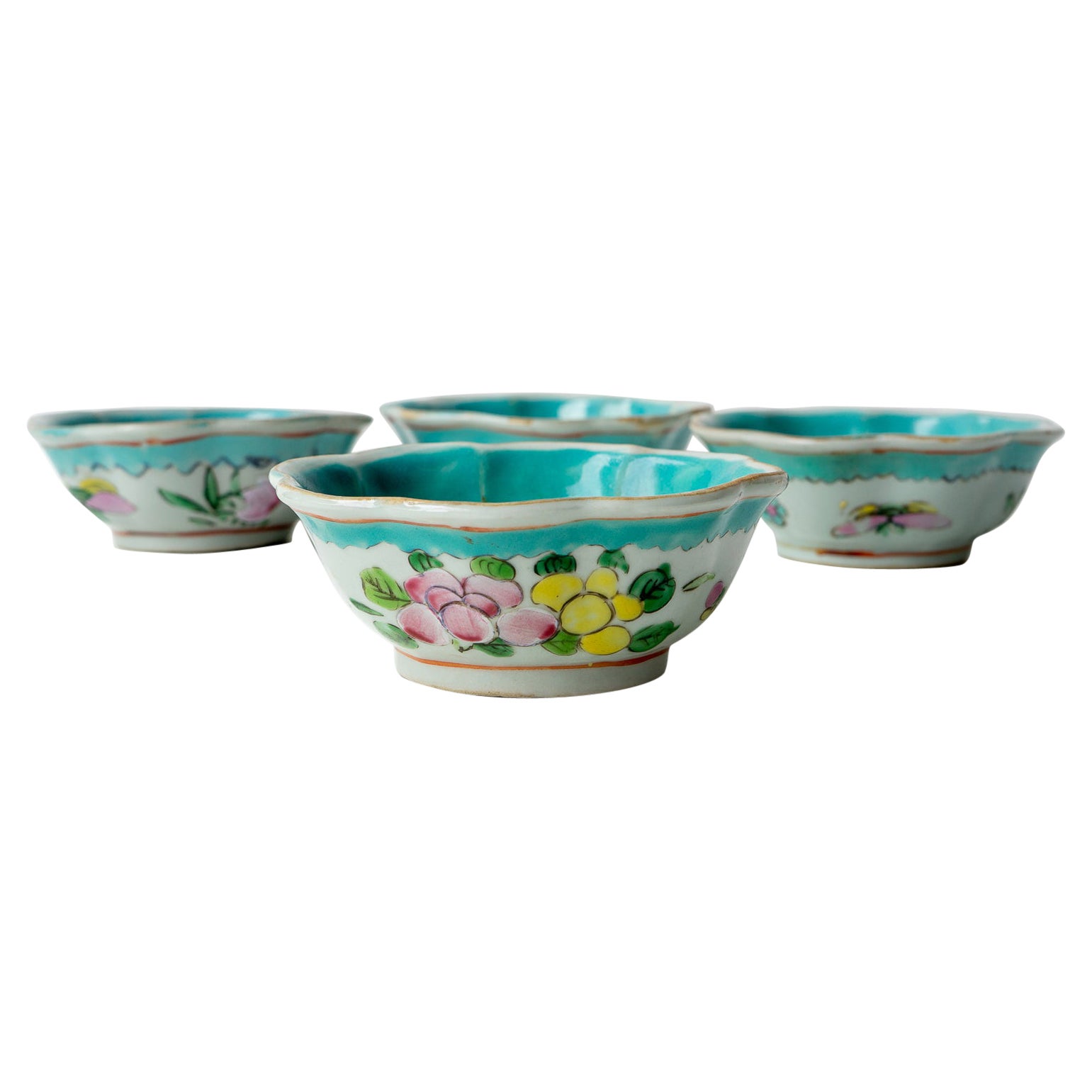 Set Of Four Antique Qing Dynasty Turquoise Glaze Chinese Porcelain  For Sale