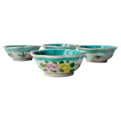 Set Of Four Antique Qing Dynasty Turquoise Glaze Chinese Porcelain 