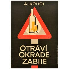 Affiche vintage d'origine de propagande contre l'alcoholisme - « Alcohol Poisons Robs Kills »