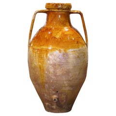 19th Century Italian Mustard Glazed Terracotta Olive Oil Jar Amphora 