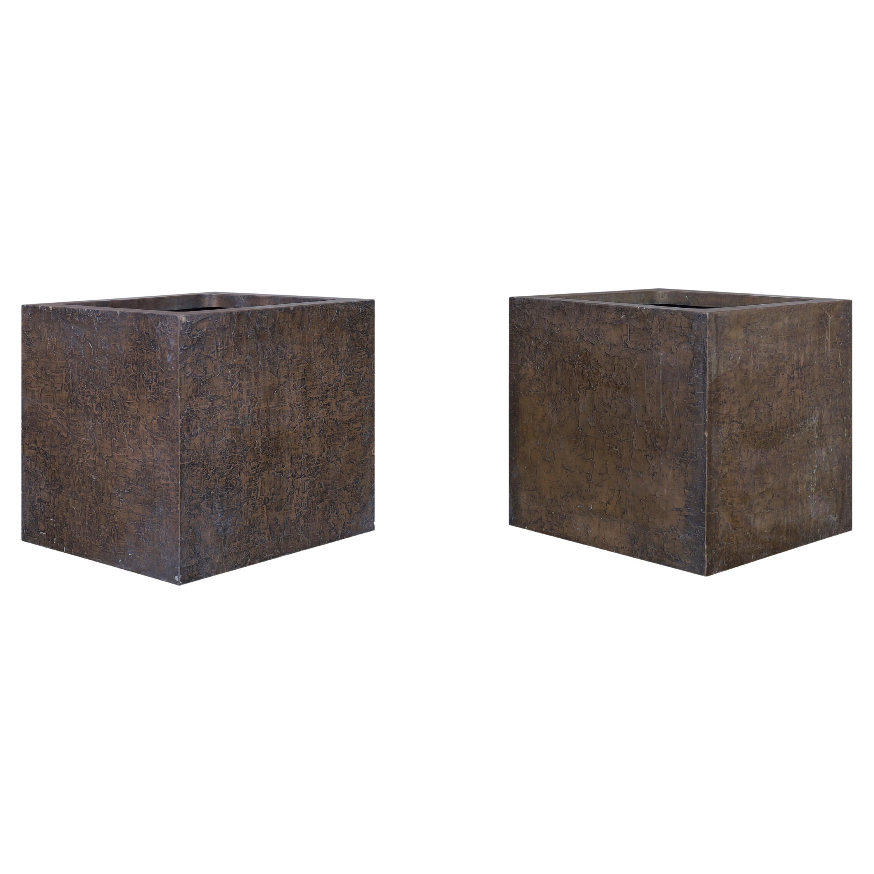 Vintage Bronze Resin Square Planters by Forms and Surfaces For Sale