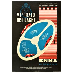 Original Vintage Sport Event Poster Raid Dei Laghi Enna Sicily Automobile Club 